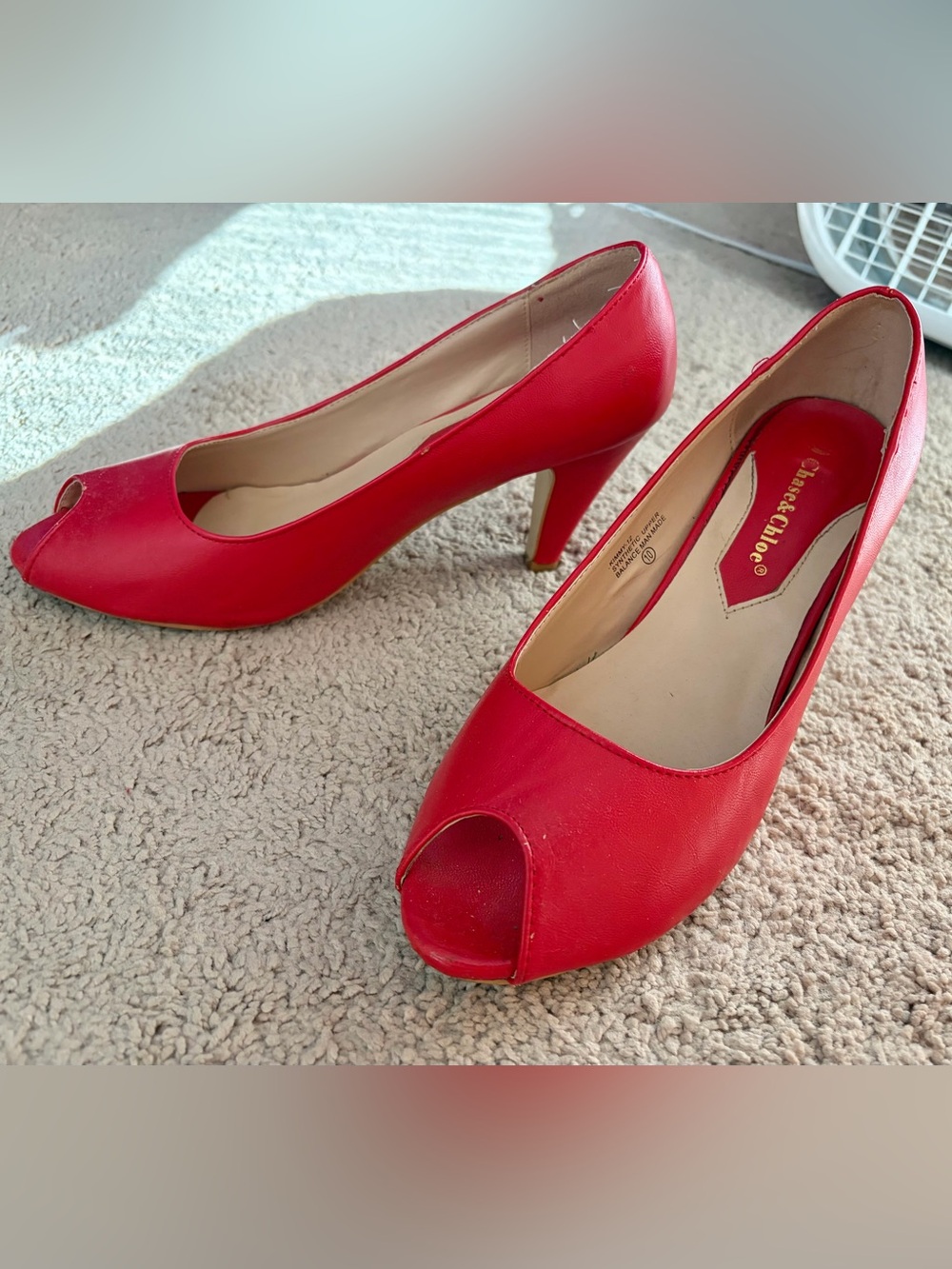 Chase & Chloe Retro 1940s Style Red Peep Toe Heels Pumps Size 10